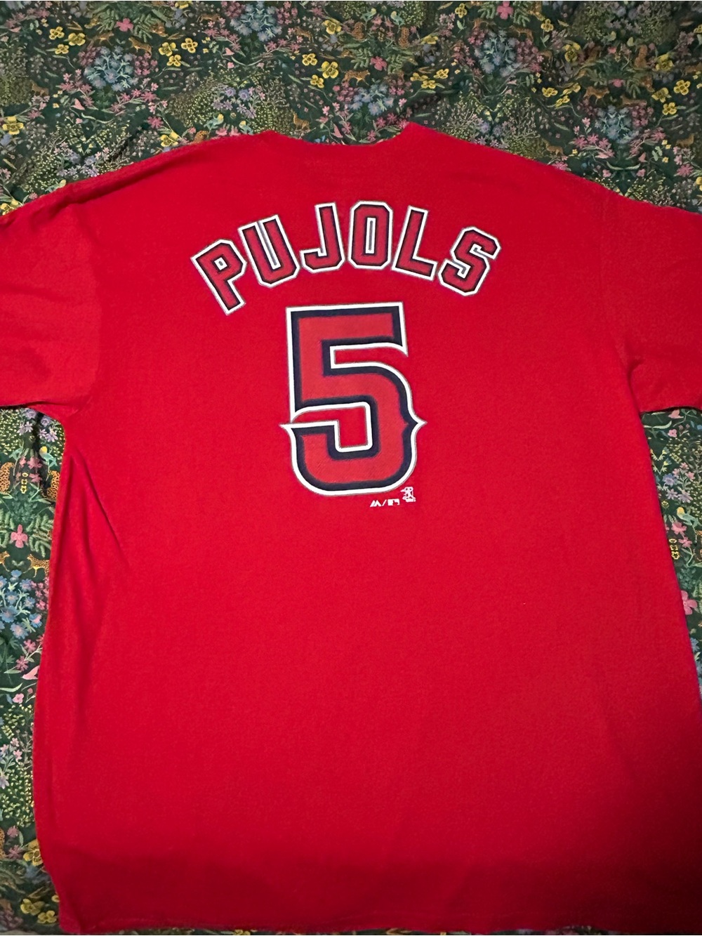 NWT Majestic Albert Pujols Jersey T-shirt Mens Sz XL Red Los Angeles Angels MLB